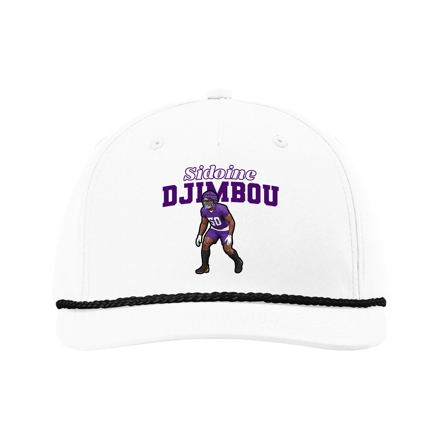 Five-Panel Classic Rope Cap — Name Arch in White