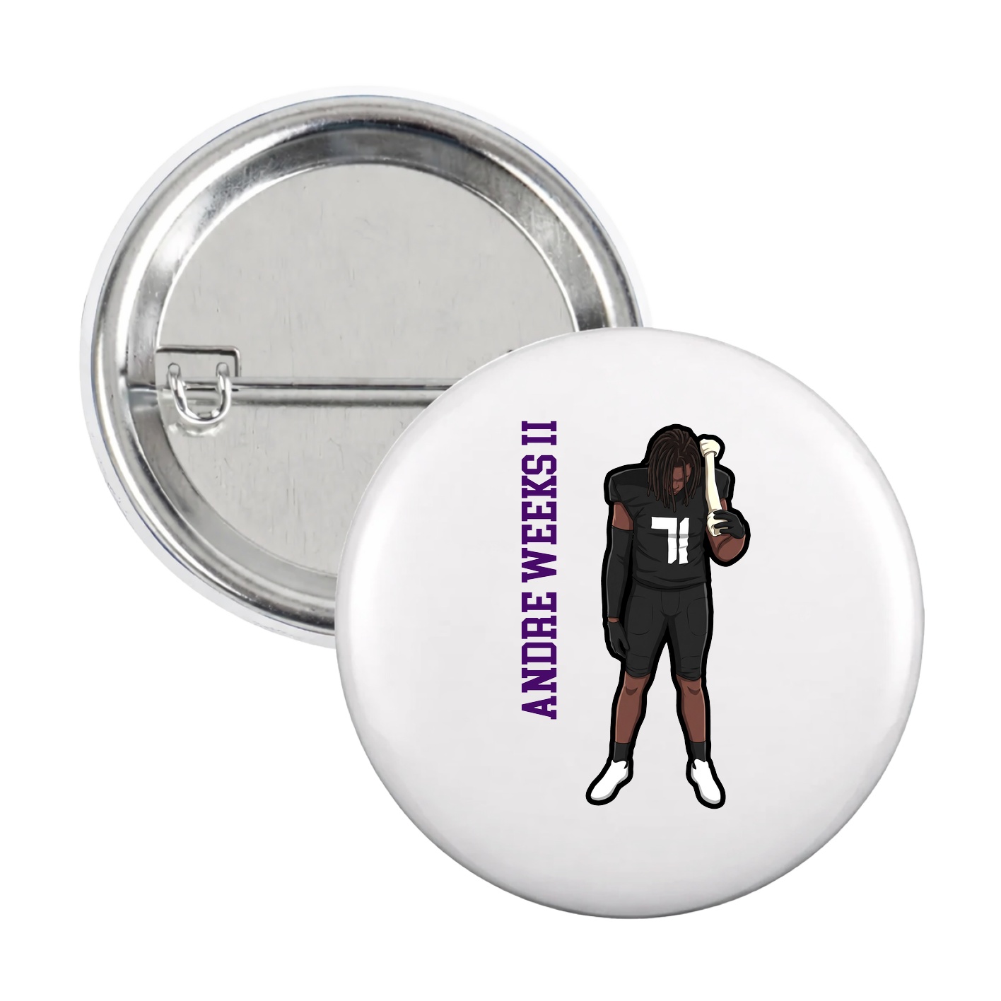 Game Day Button — Name Vertical in White