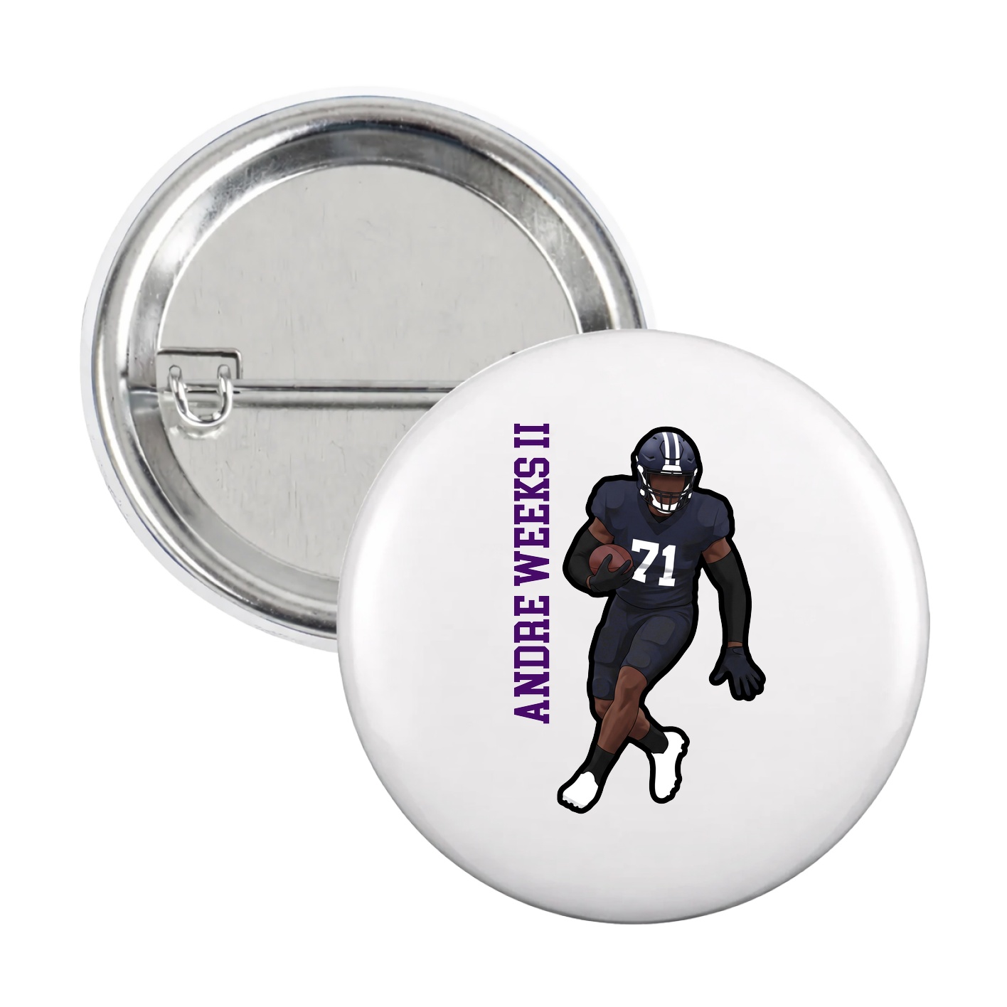 Game Day Button — Name Vertical in White