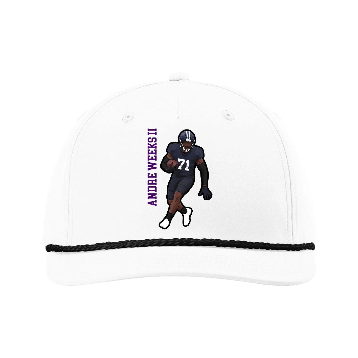 Five-Panel Classic Rope Cap — Name Vertical in White