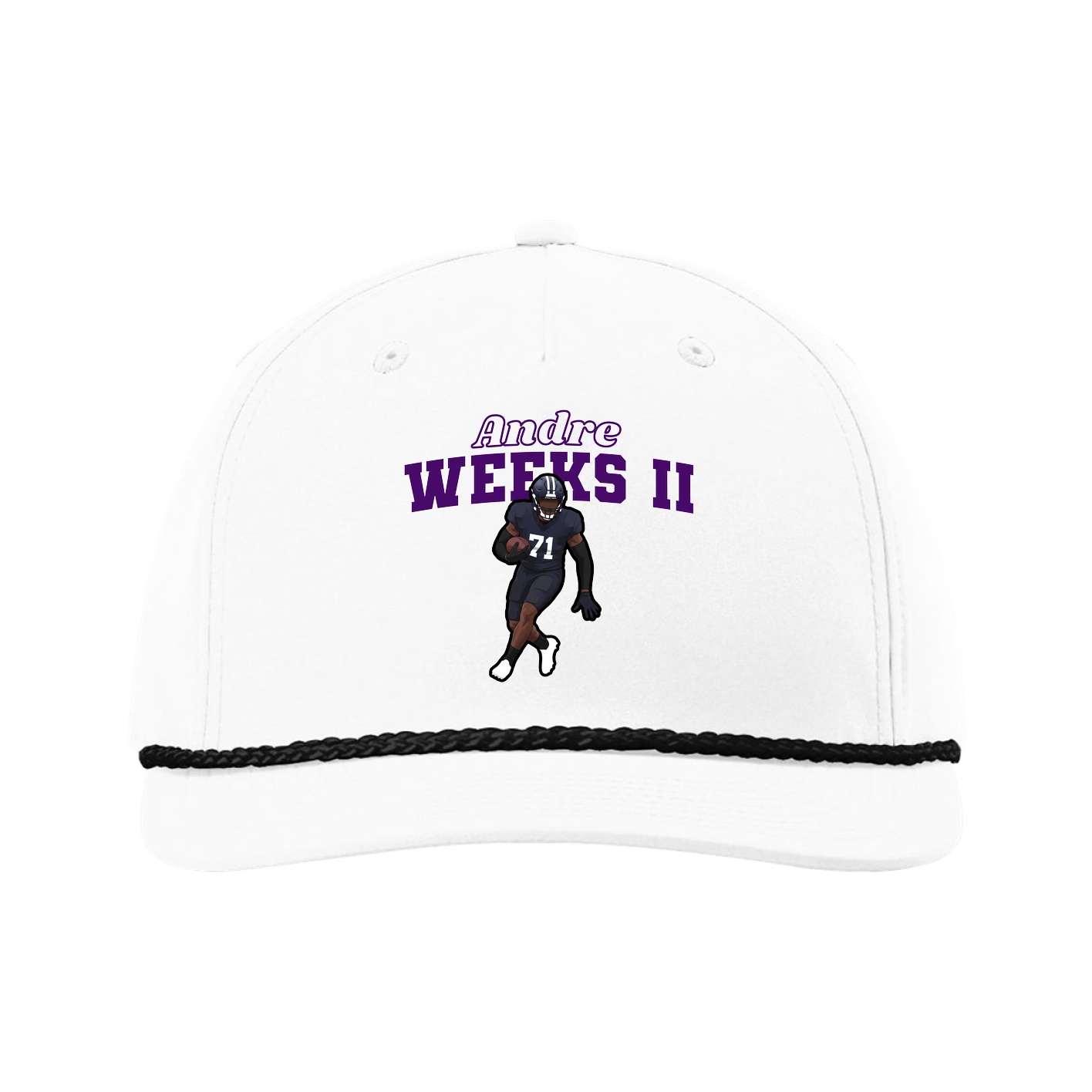 Five-Panel Classic Rope Cap — Name Arch in White