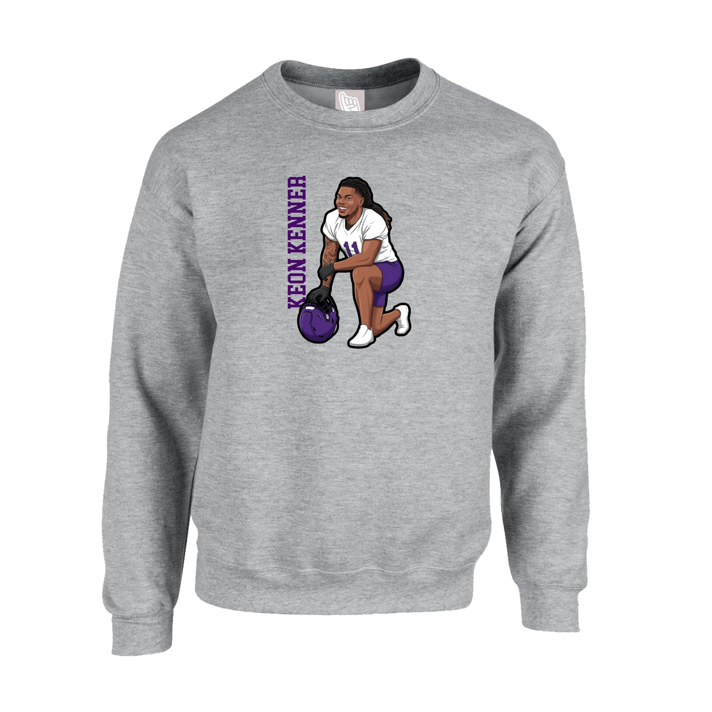 Fleece Crew — Name Vertical in Grey