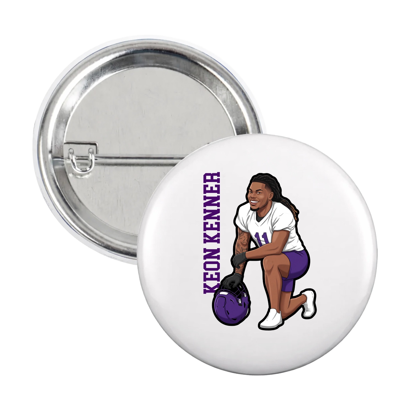 Game Day Button — Name Vertical in White