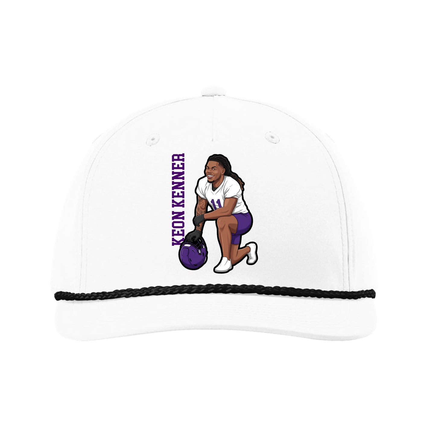 Five-Panel Classic Rope Cap — Name Vertical in White