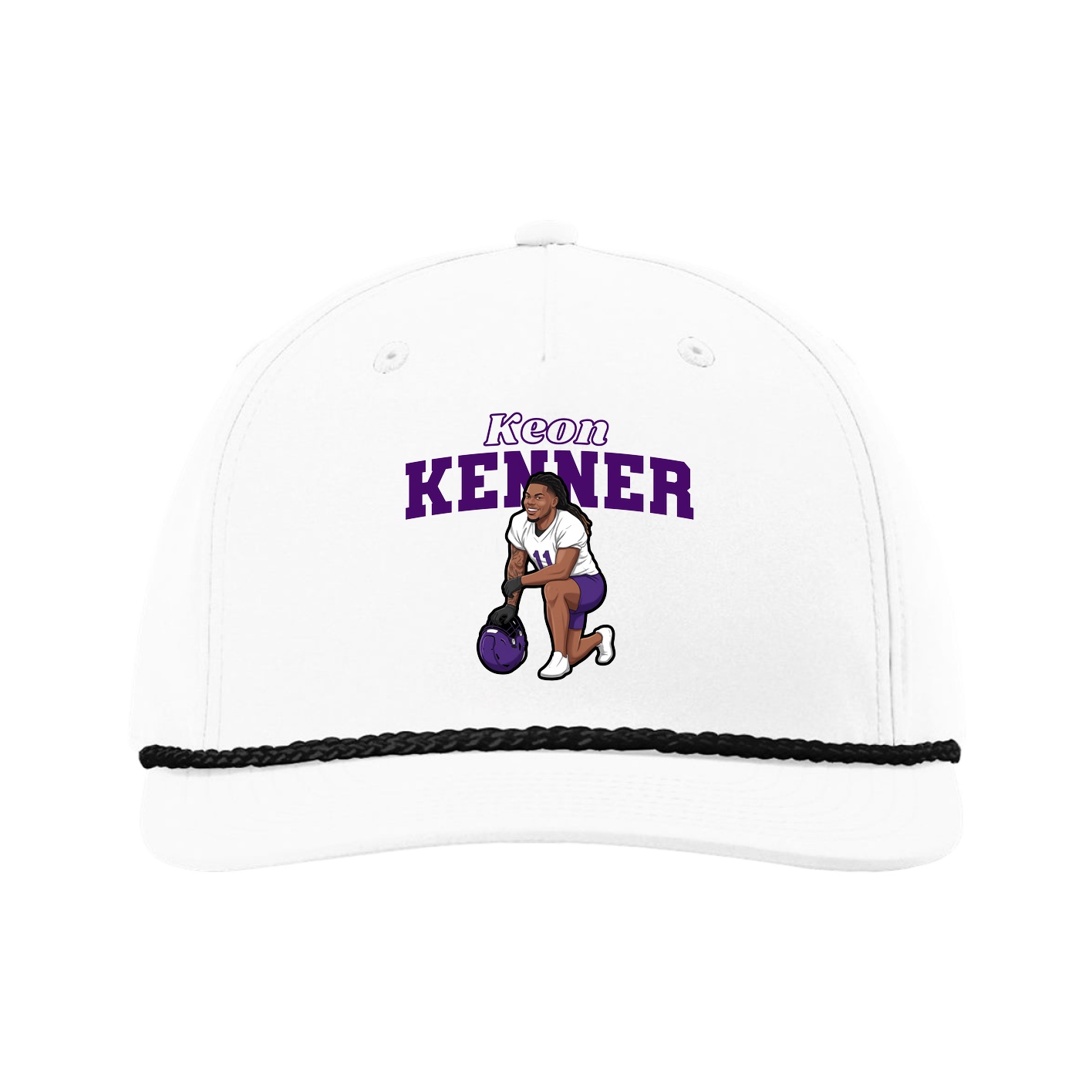 Five-Panel Classic Rope Cap — Name Arch in White