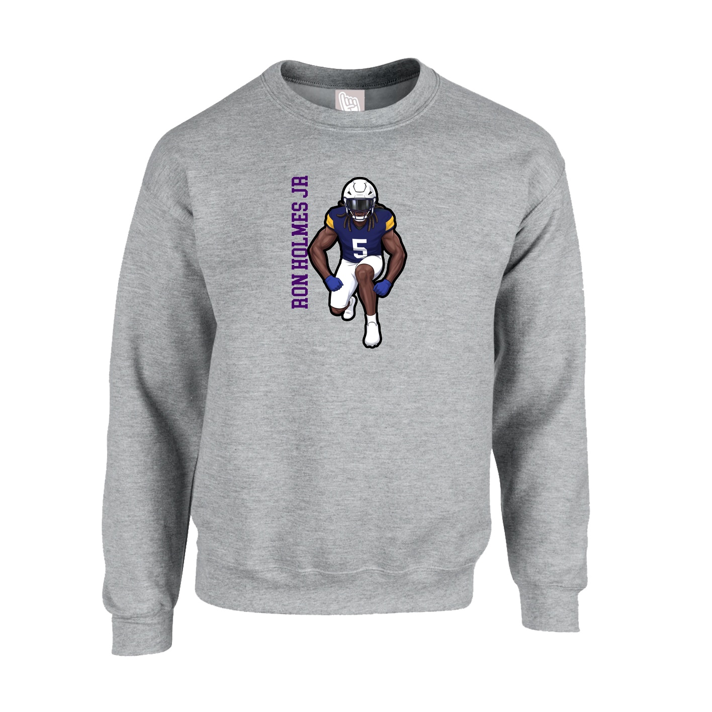 Fleece Crew — Name Vertical in Grey