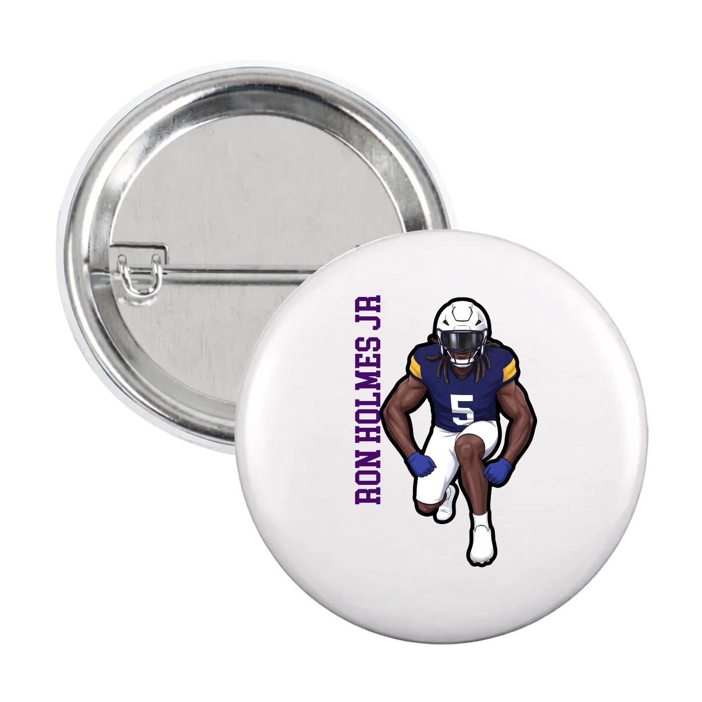Game Day Button — Name Vertical in White