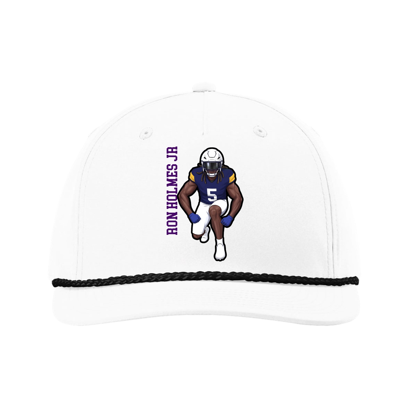 Five-Panel Classic Rope Cap — Name Vertical in White