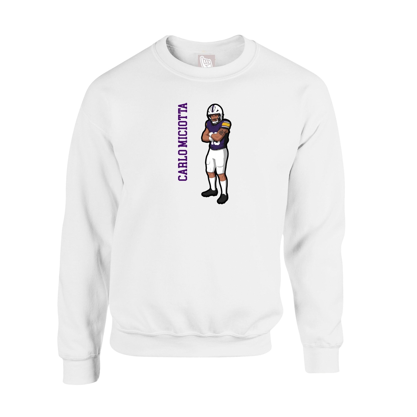 Fleece Crew — Name Vertical in White