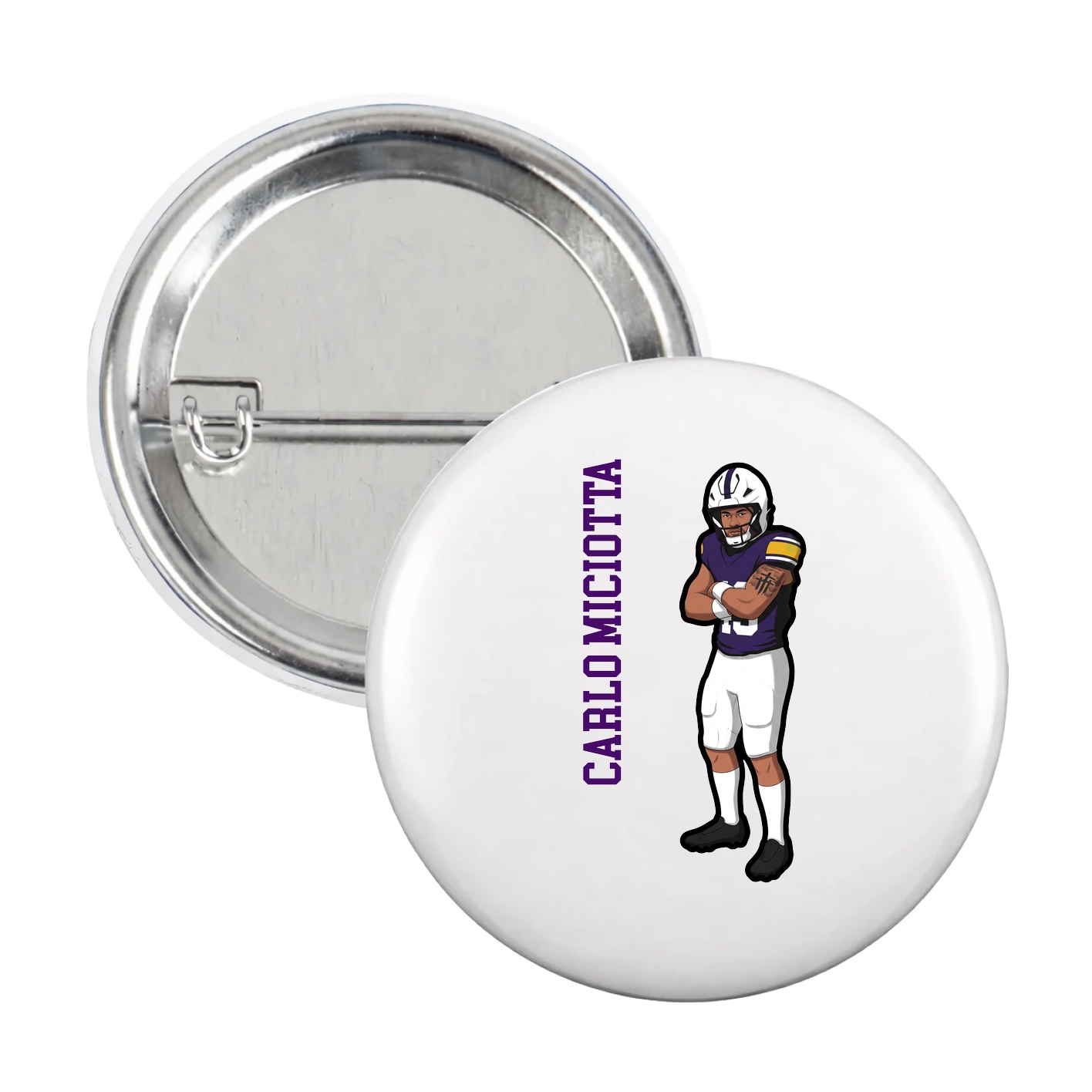 Game Day Button — Name Vertical in White