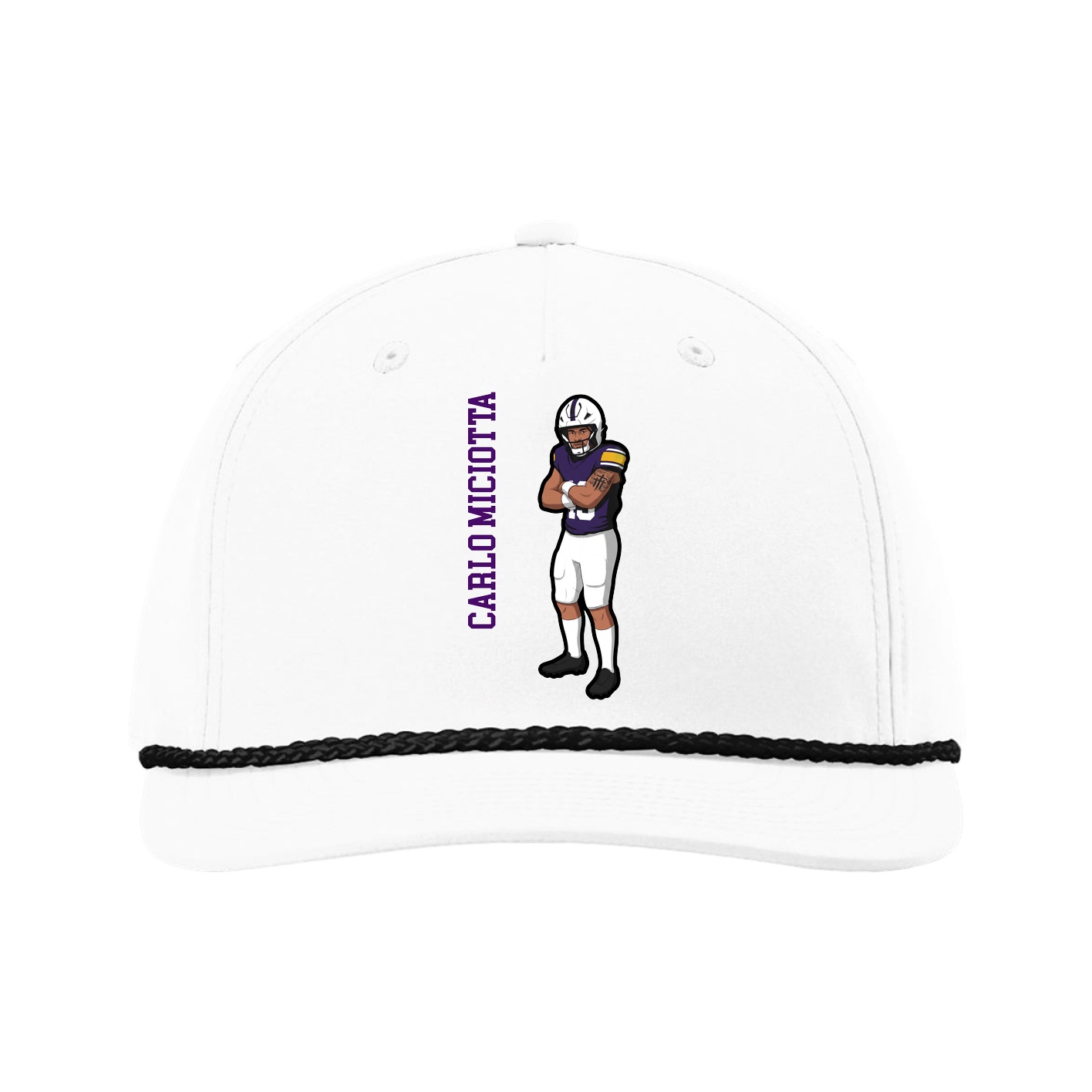 Five-Panel Classic Rope Cap — Name Vertical in White