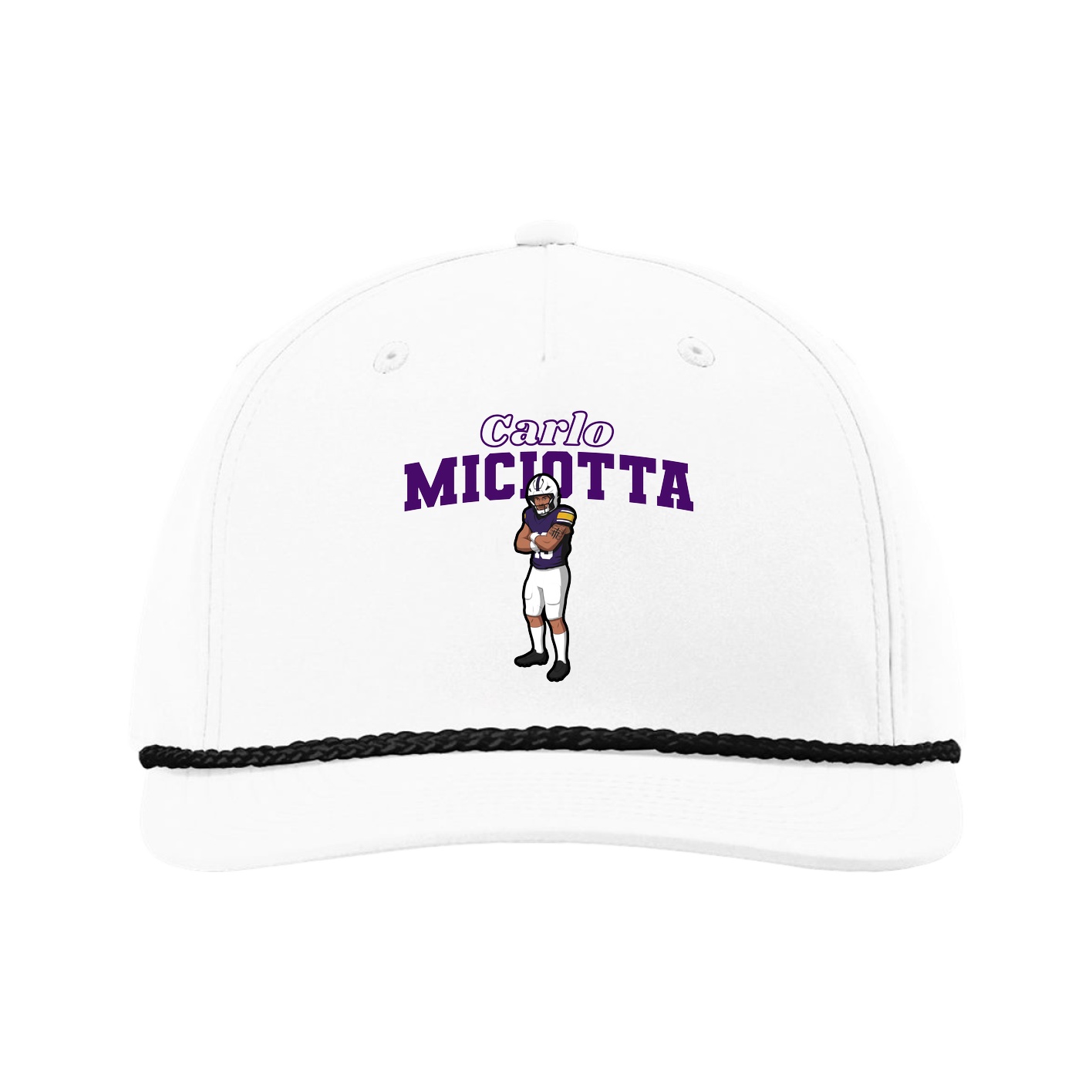 Five-Panel Classic Rope Cap — Name Arch in White