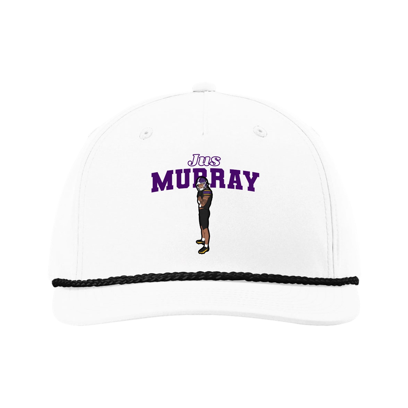 Five-Panel Classic Rope Cap — Name Arch in White