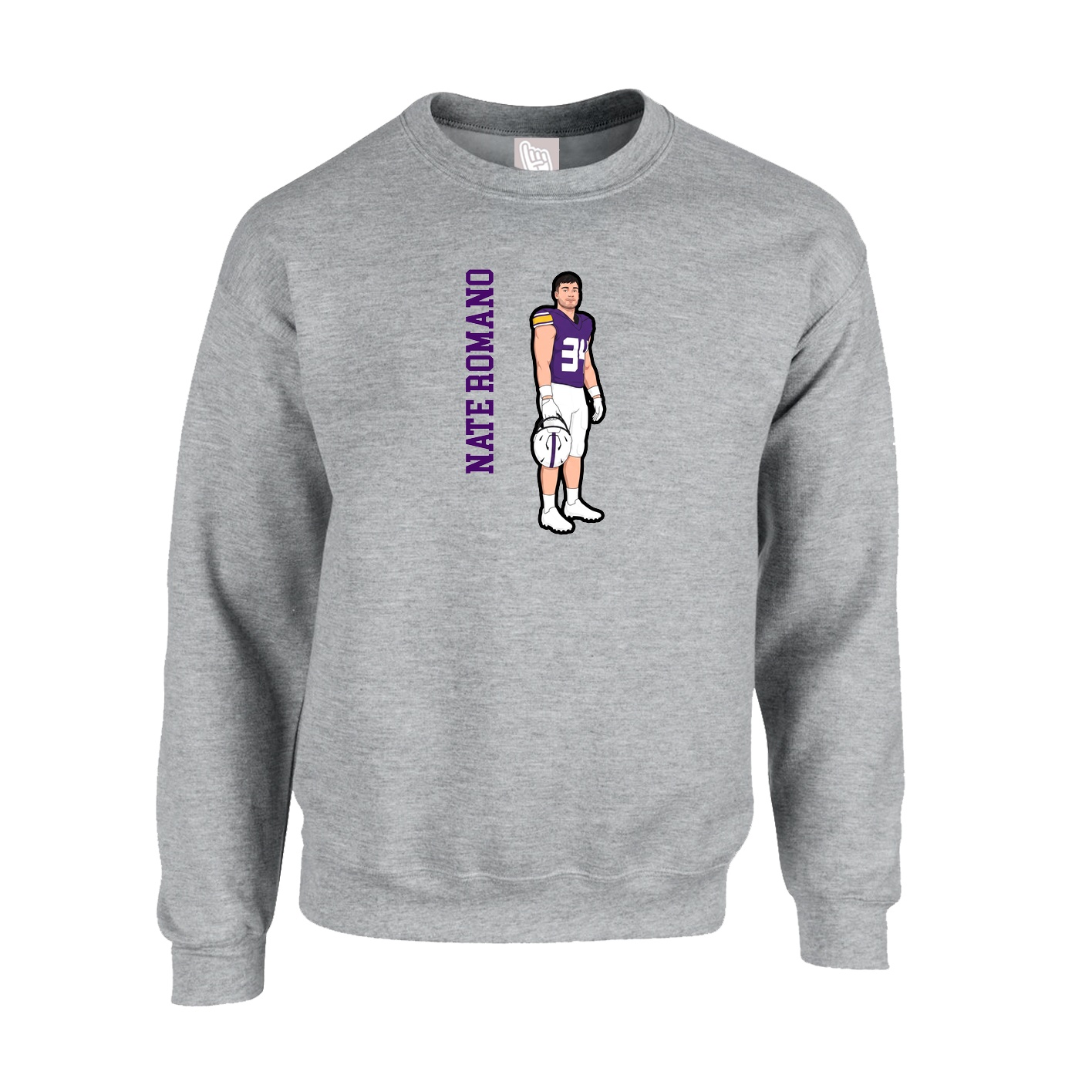 Fleece Crew — Name Vertical in Grey
