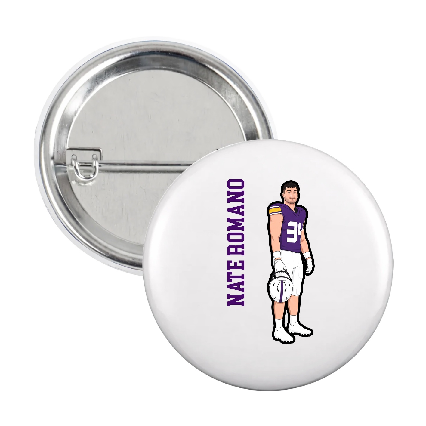 Game Day Button — Name Vertical in White