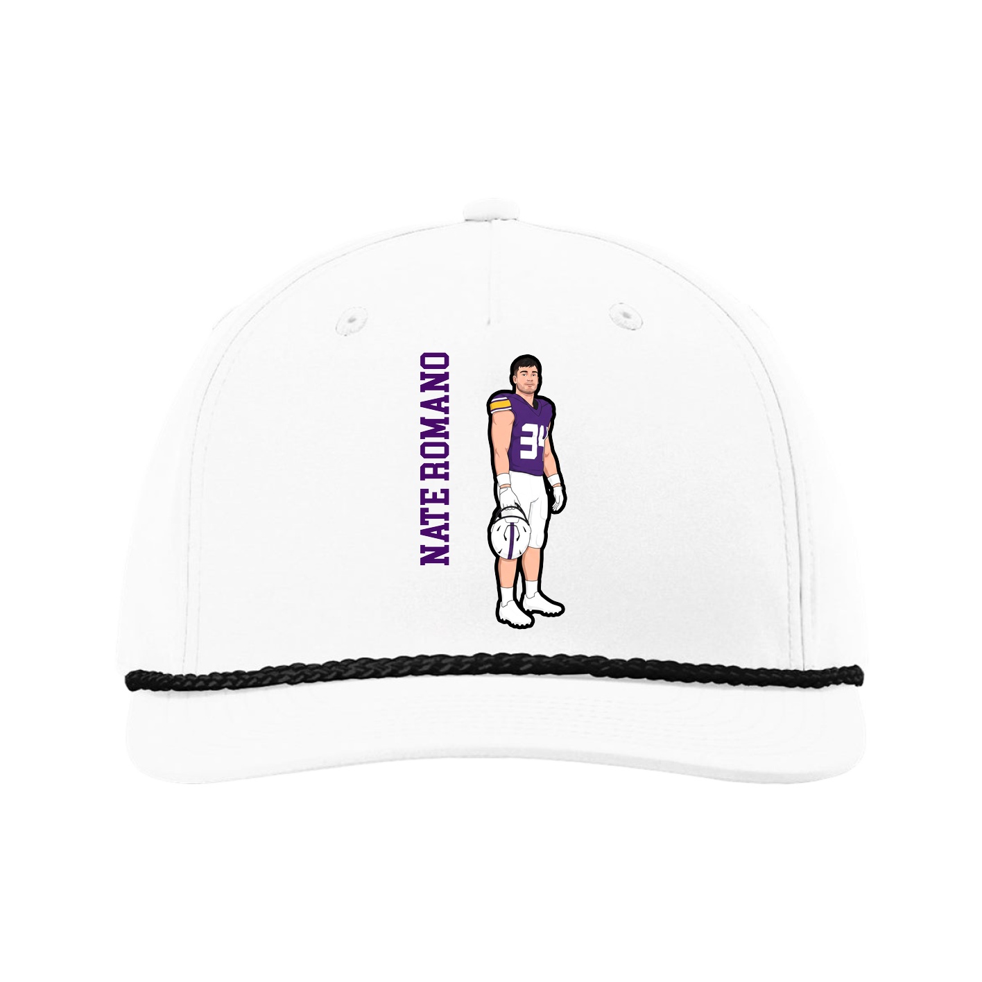 Five-Panel Classic Rope Cap — Name Vertical in White