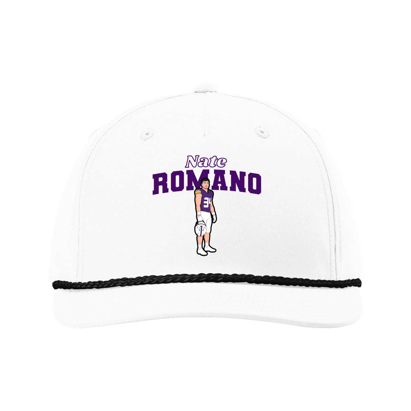 Five-Panel Classic Rope Cap — Name Arch in White