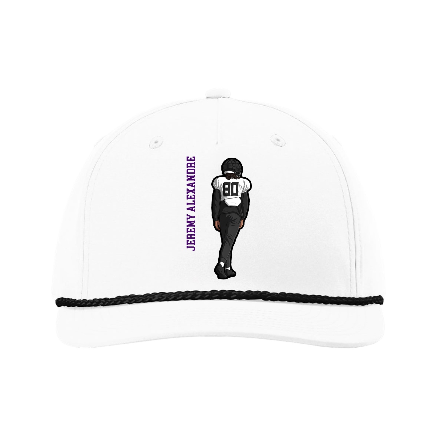 Five-Panel Classic Rope Cap — Name Vertical in White