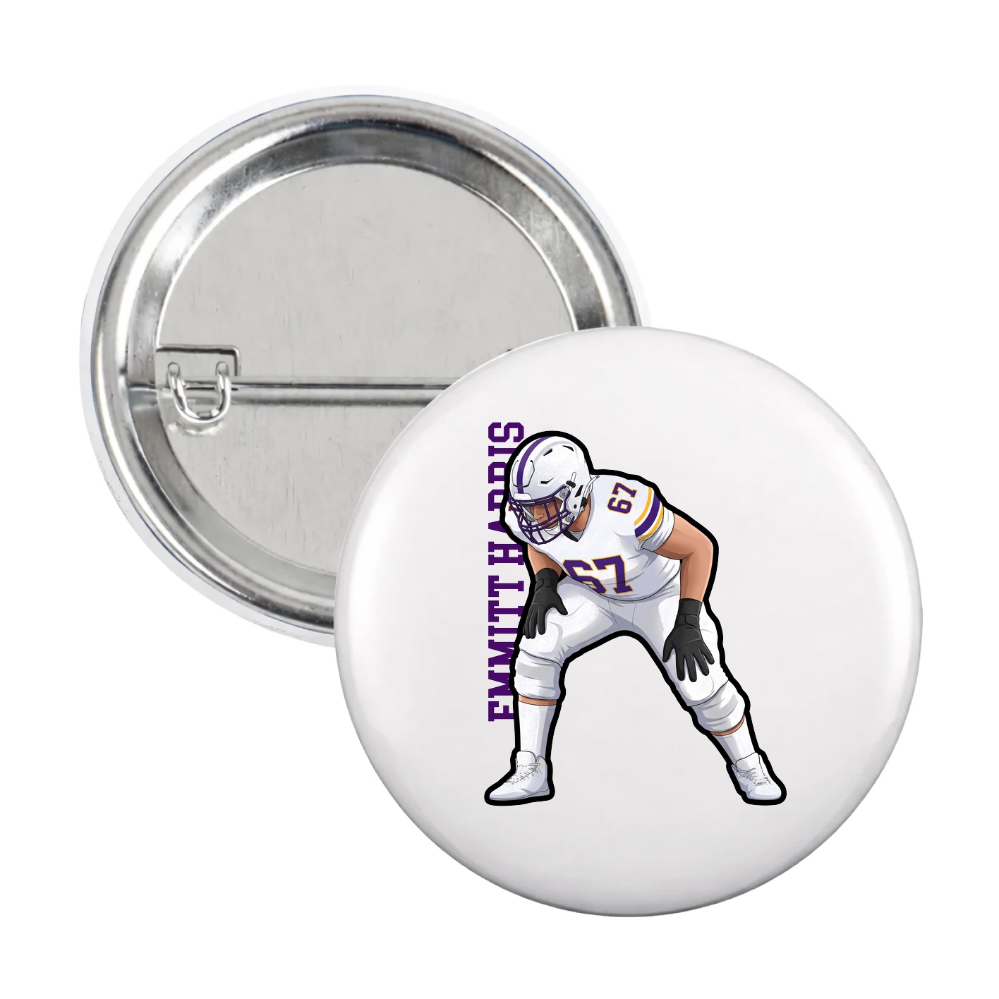 Game Day Button — Name Vertical in White