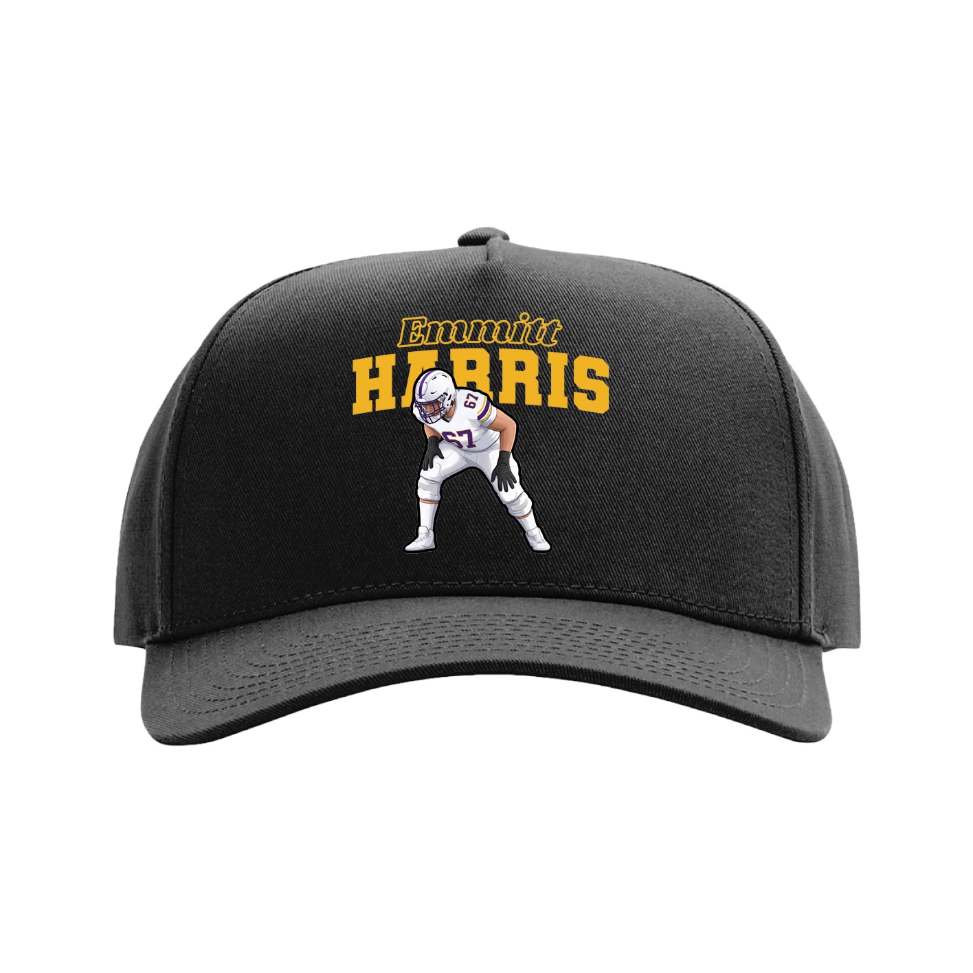 Full Fabric Five-Panel Champ Cap — Name Arch in Black