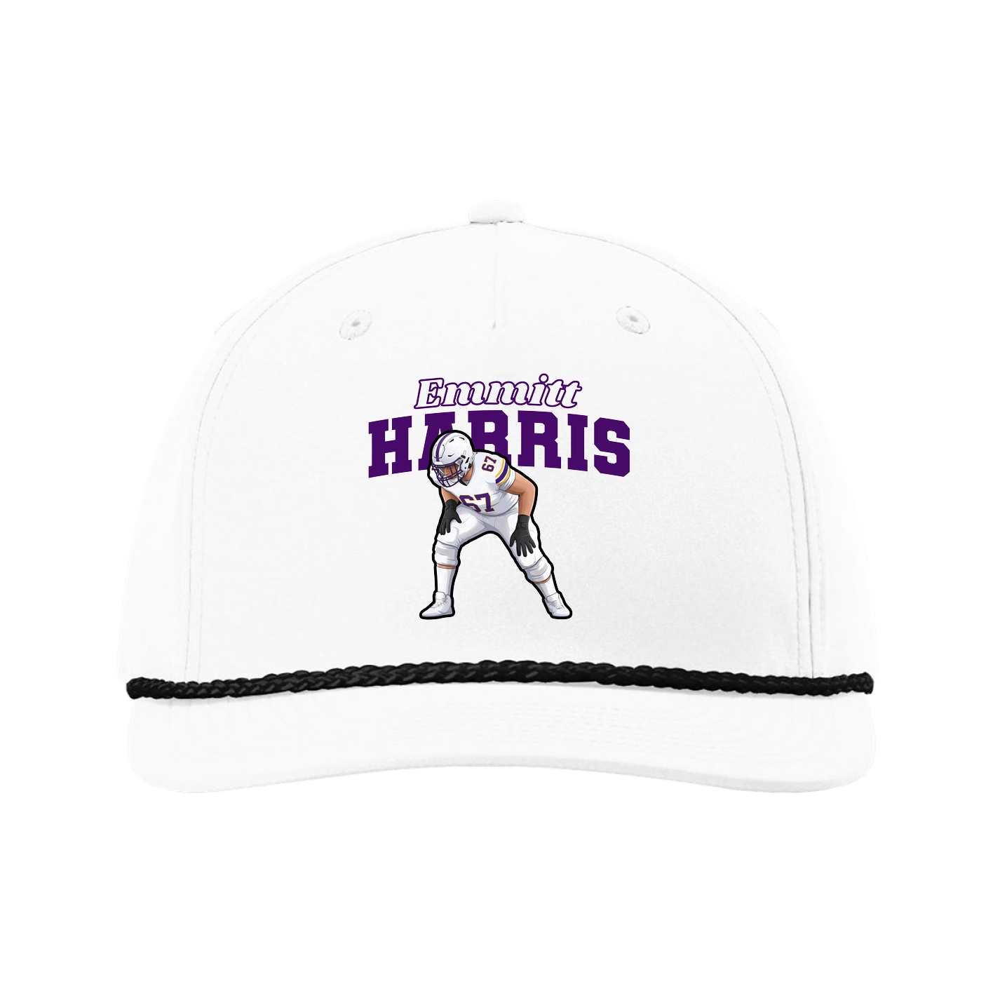 Five-Panel Classic Rope Cap — Name Arch in White