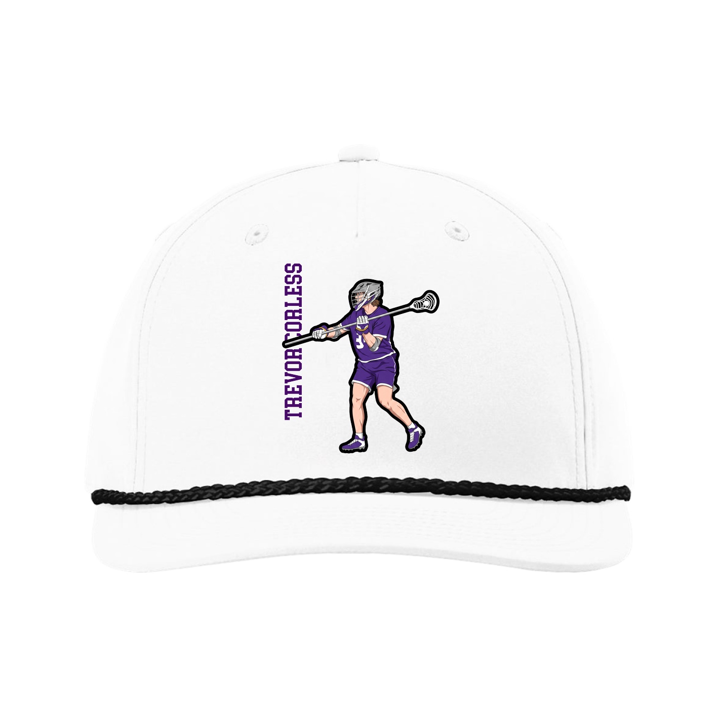 Five-Panel Classic Rope Cap — Name Vertical in White
