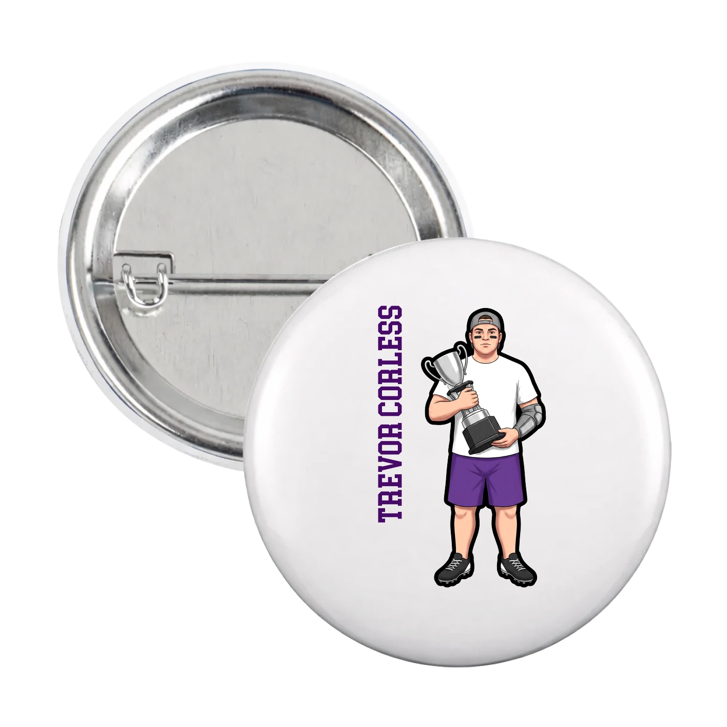 Game Day Button — Name Vertical in White