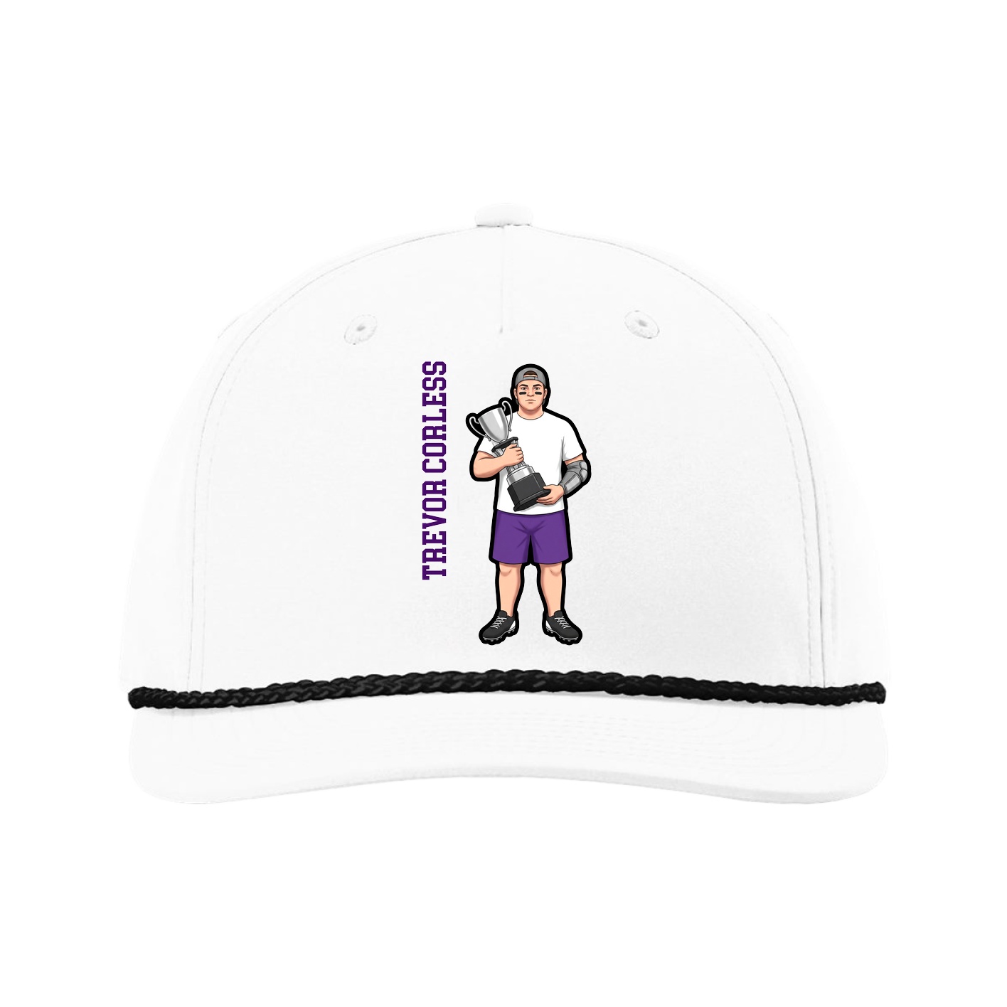 Five-Panel Classic Rope Cap — Name Vertical in White