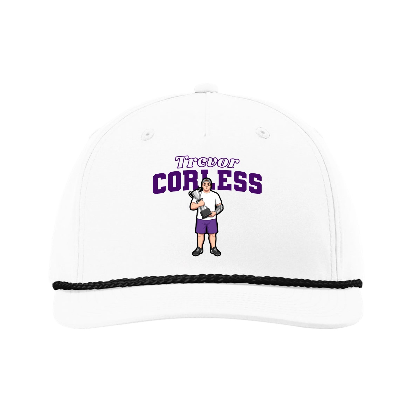 Five-Panel Classic Rope Cap — Name Arch in White