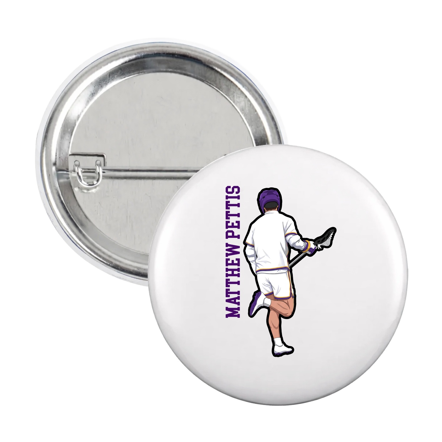 Game Day Button — Name Vertical in White