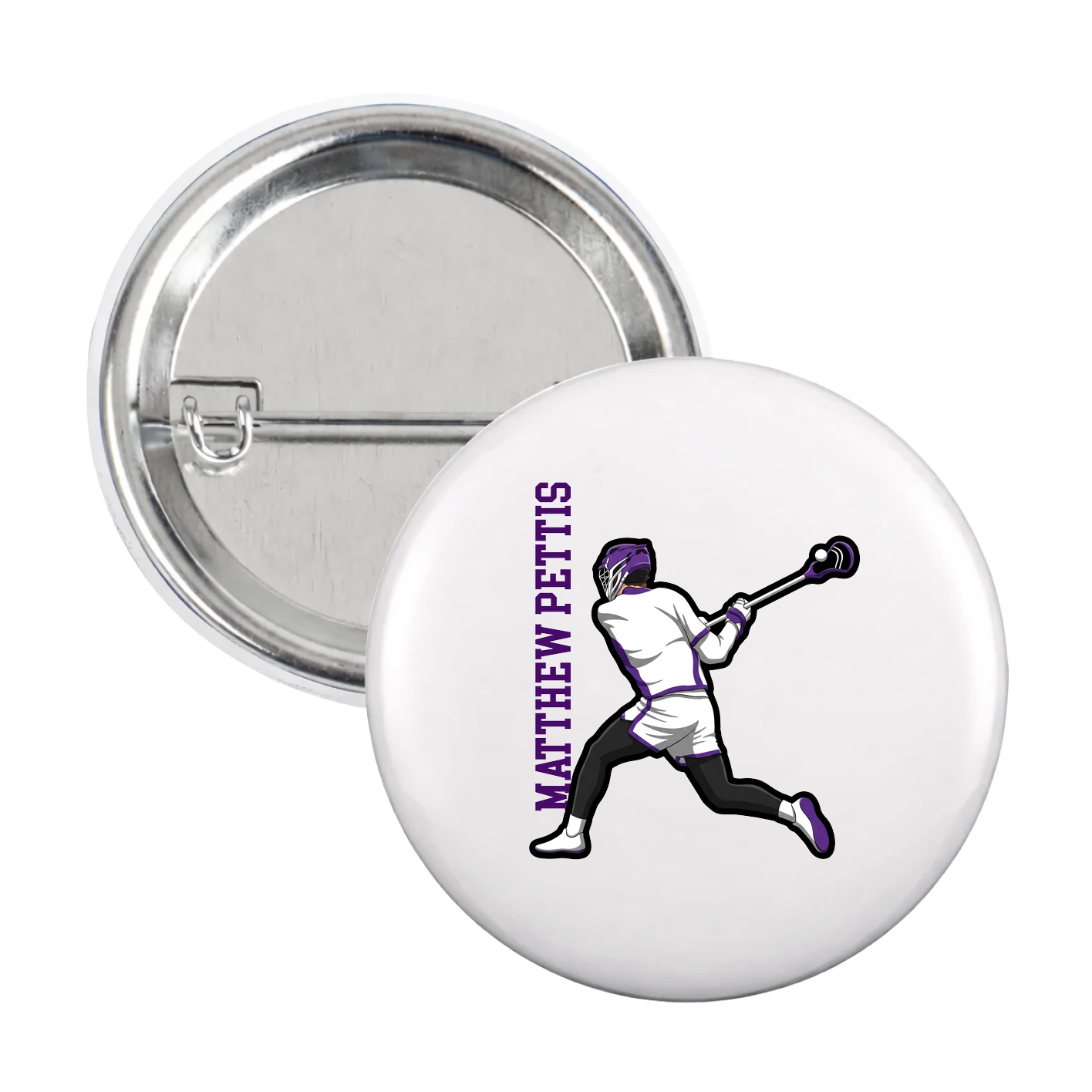 Game Day Button — Name Vertical in White