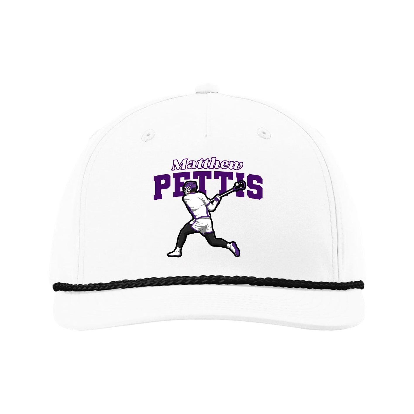 Five-Panel Classic Rope Cap — Name Arch in White