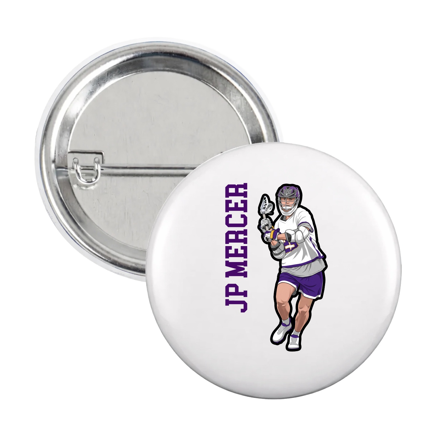 Game Day Button — Name Vertical in White