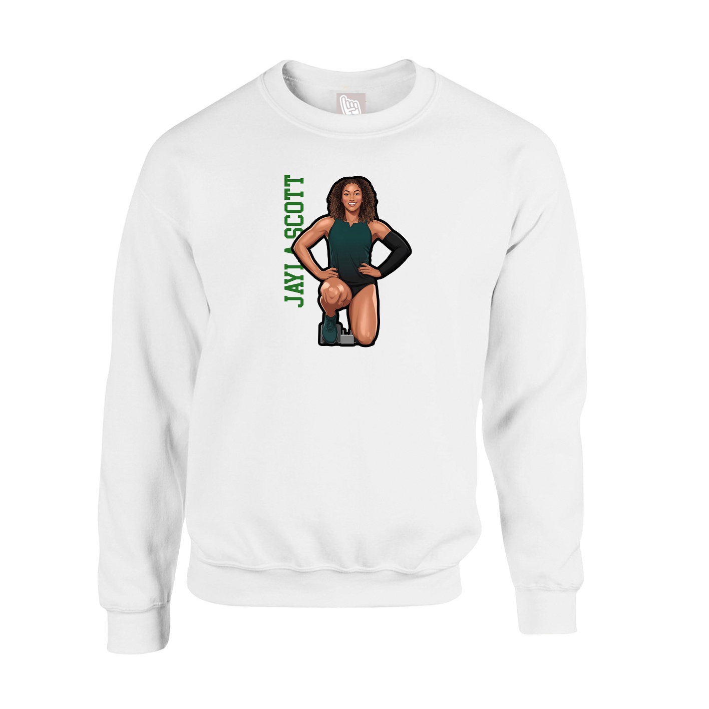 Fleece Crew — Name Vertical in White