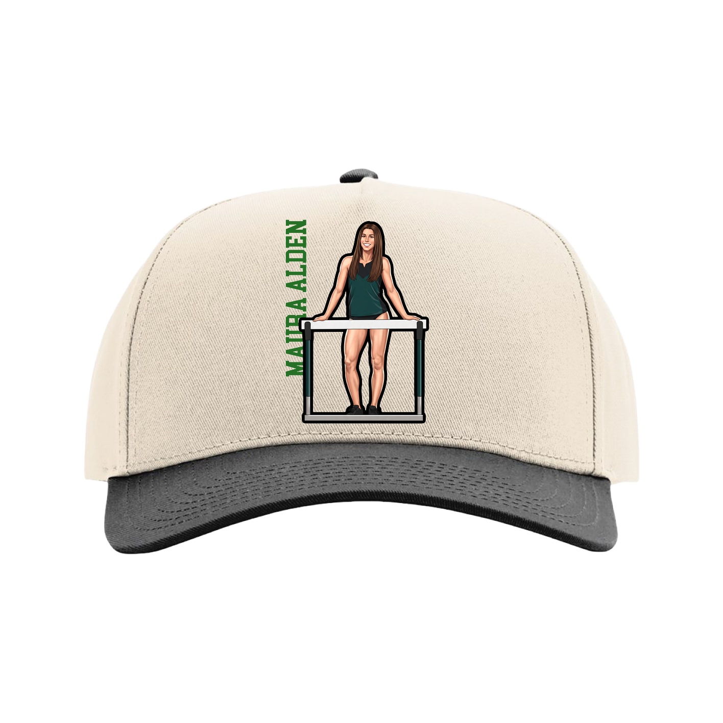Full Fabric Five-Panel Champ Cap — Name Vertical in Cream/Black