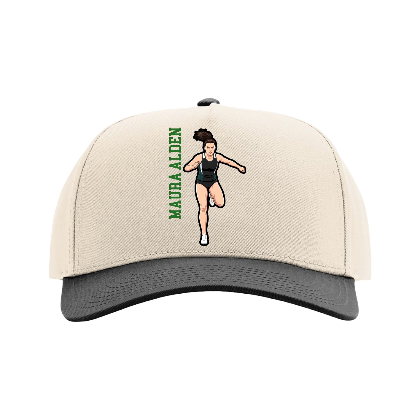 Full Fabric Five-Panel Champ Cap — Name Vertical in Cream/Black