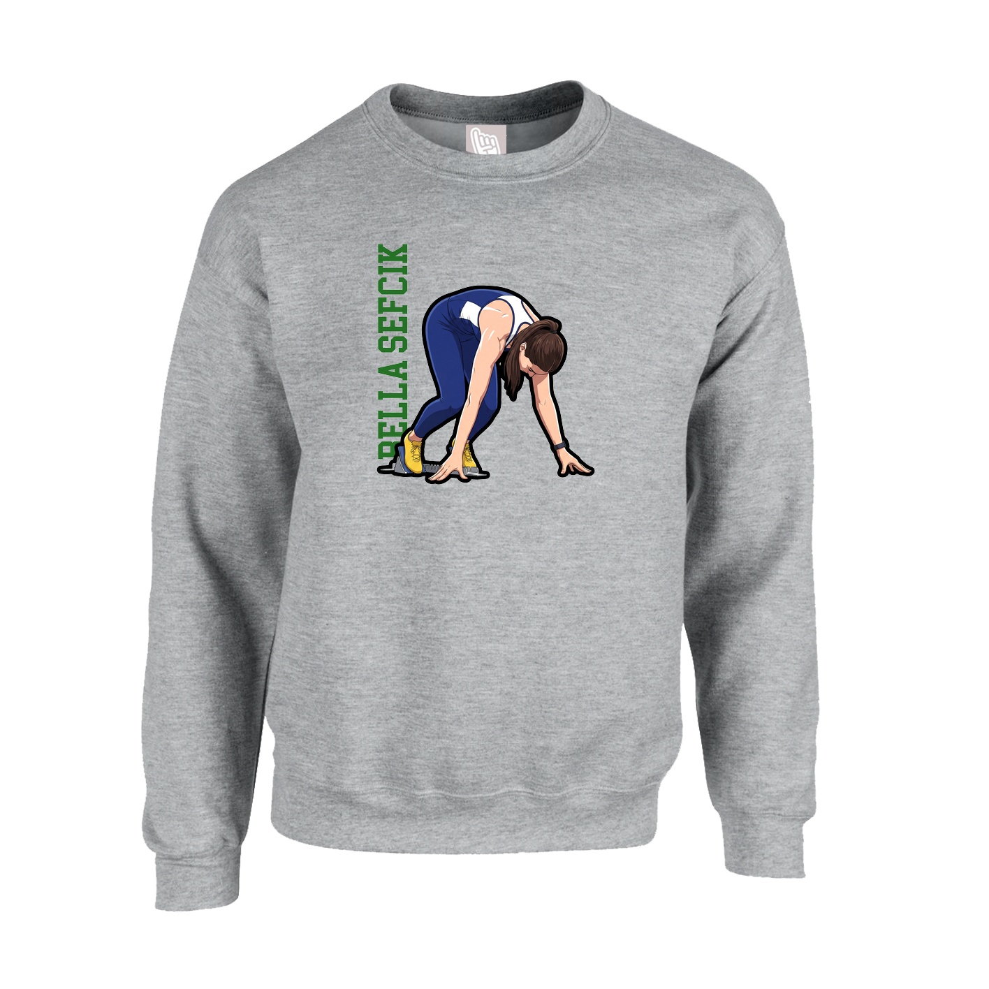 Fleece Crew — Name Vertical in Grey