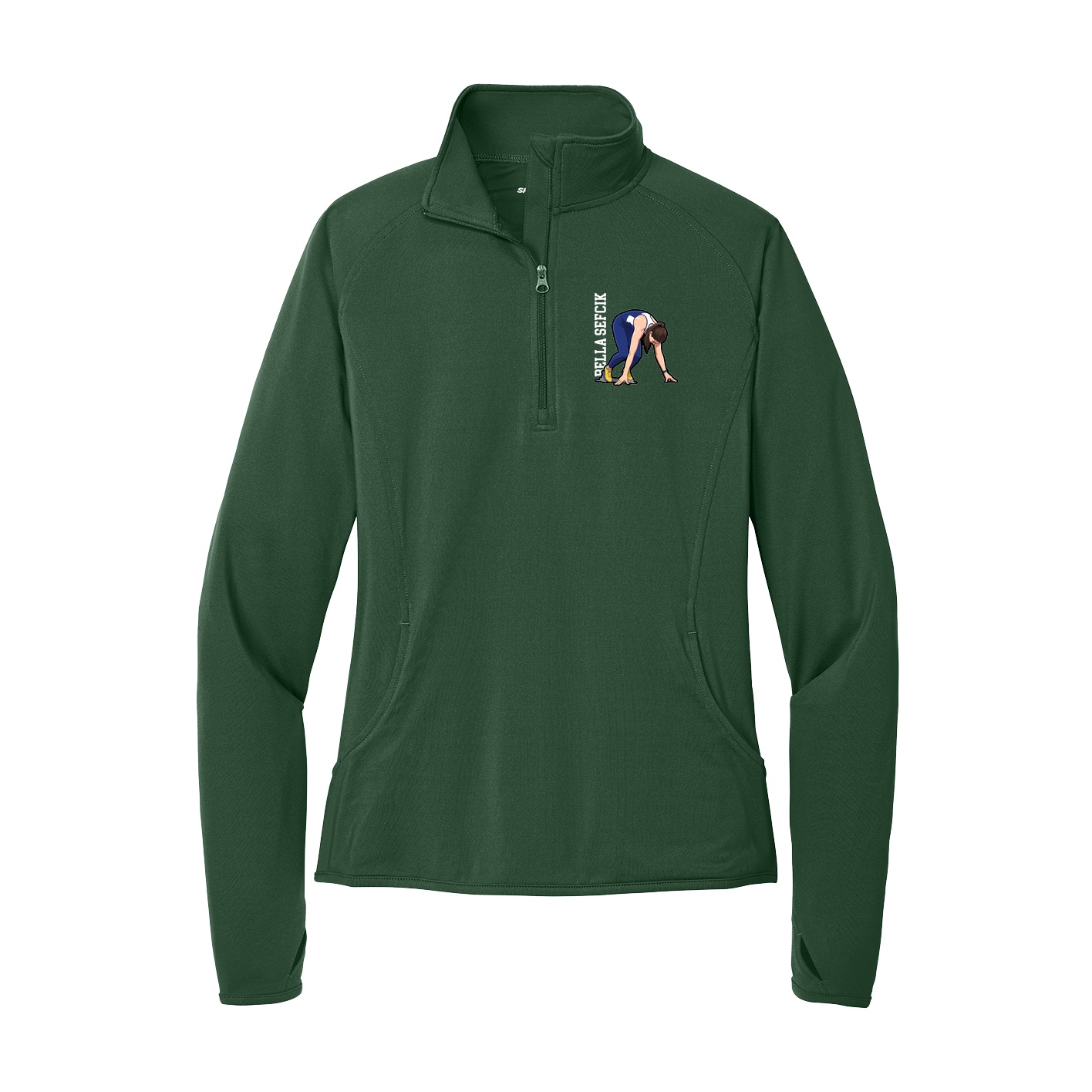 Women's Q-Zip Pullover — Name Vertical in Green