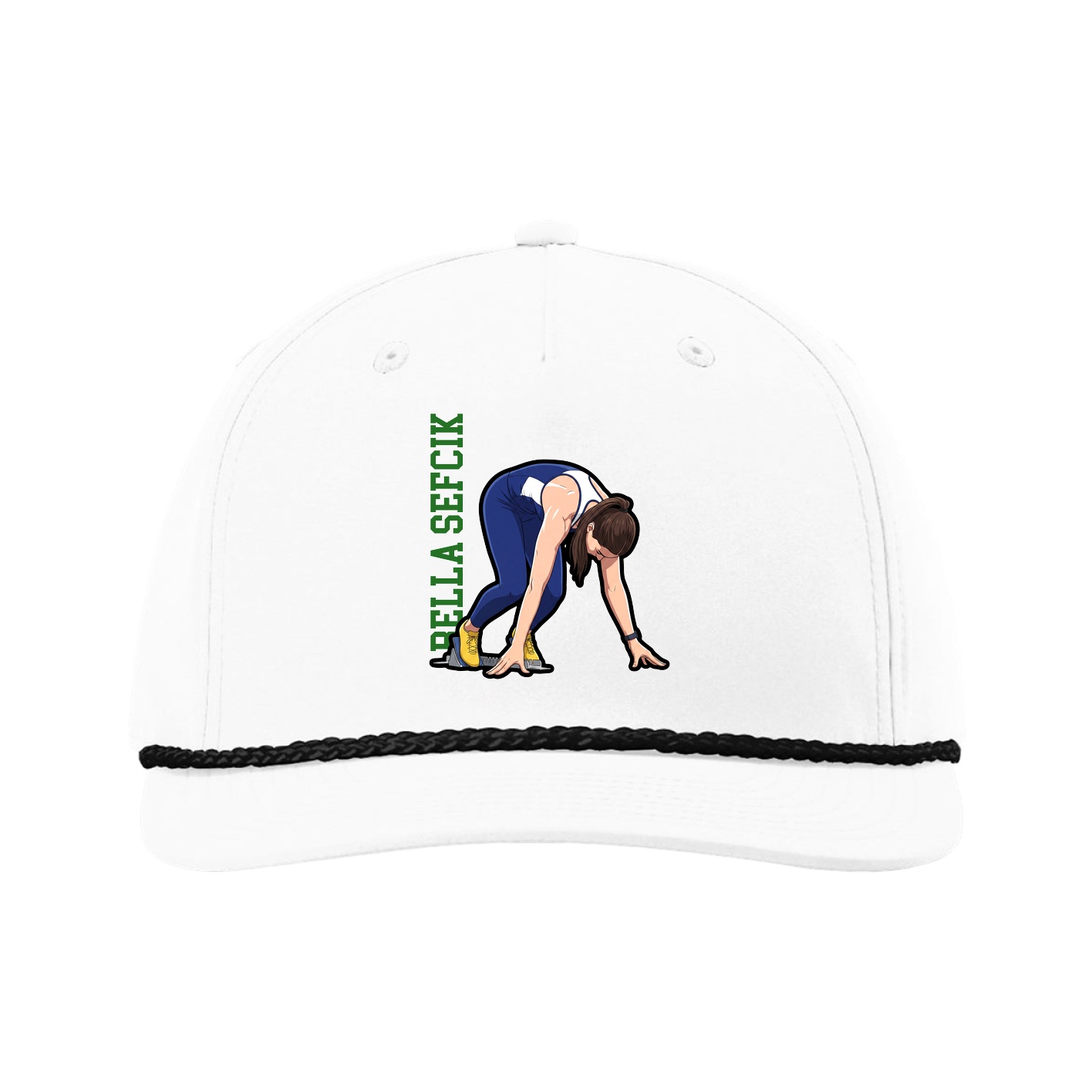 Five-Panel Classic Rope Cap — Name Vertical in White