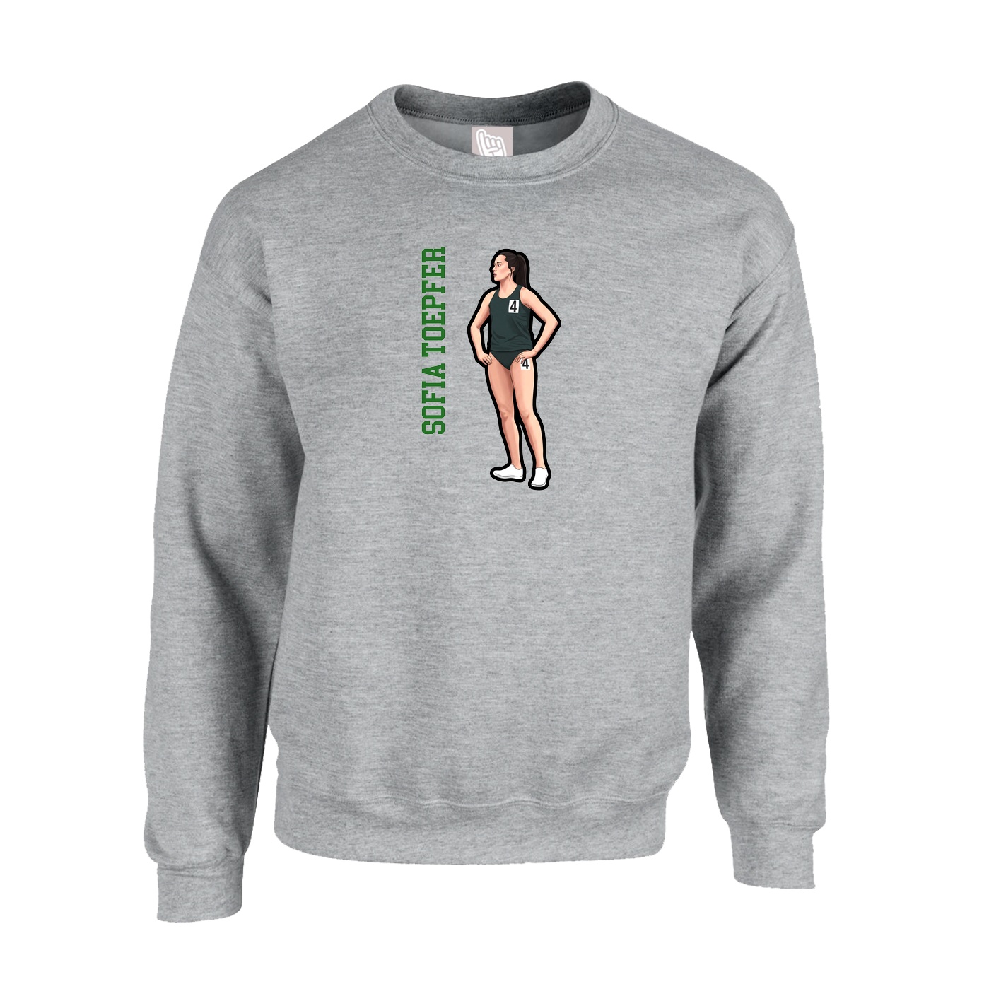 Fleece Crew — Name Vertical in Grey