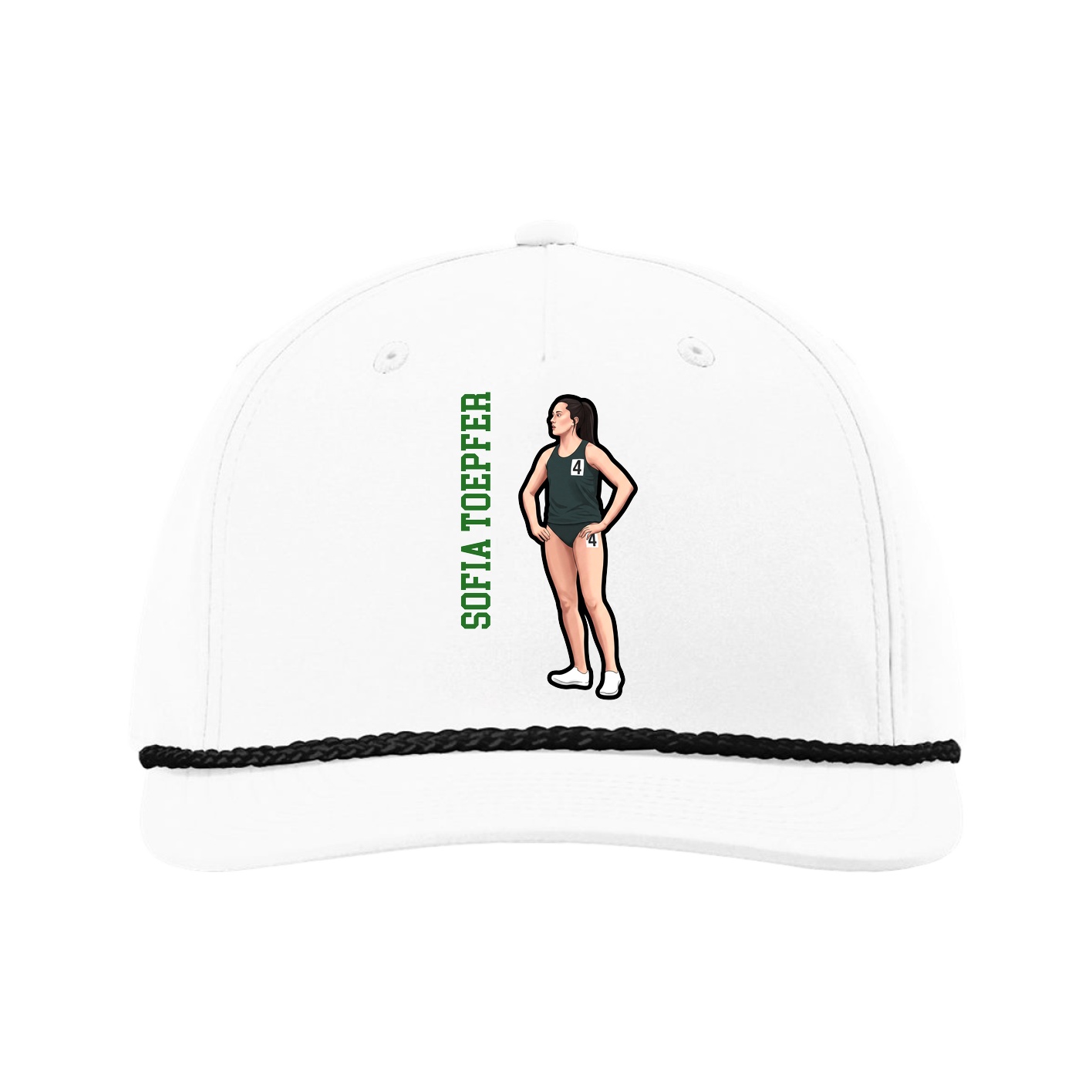 Five-Panel Classic Rope Cap — Name Vertical in White