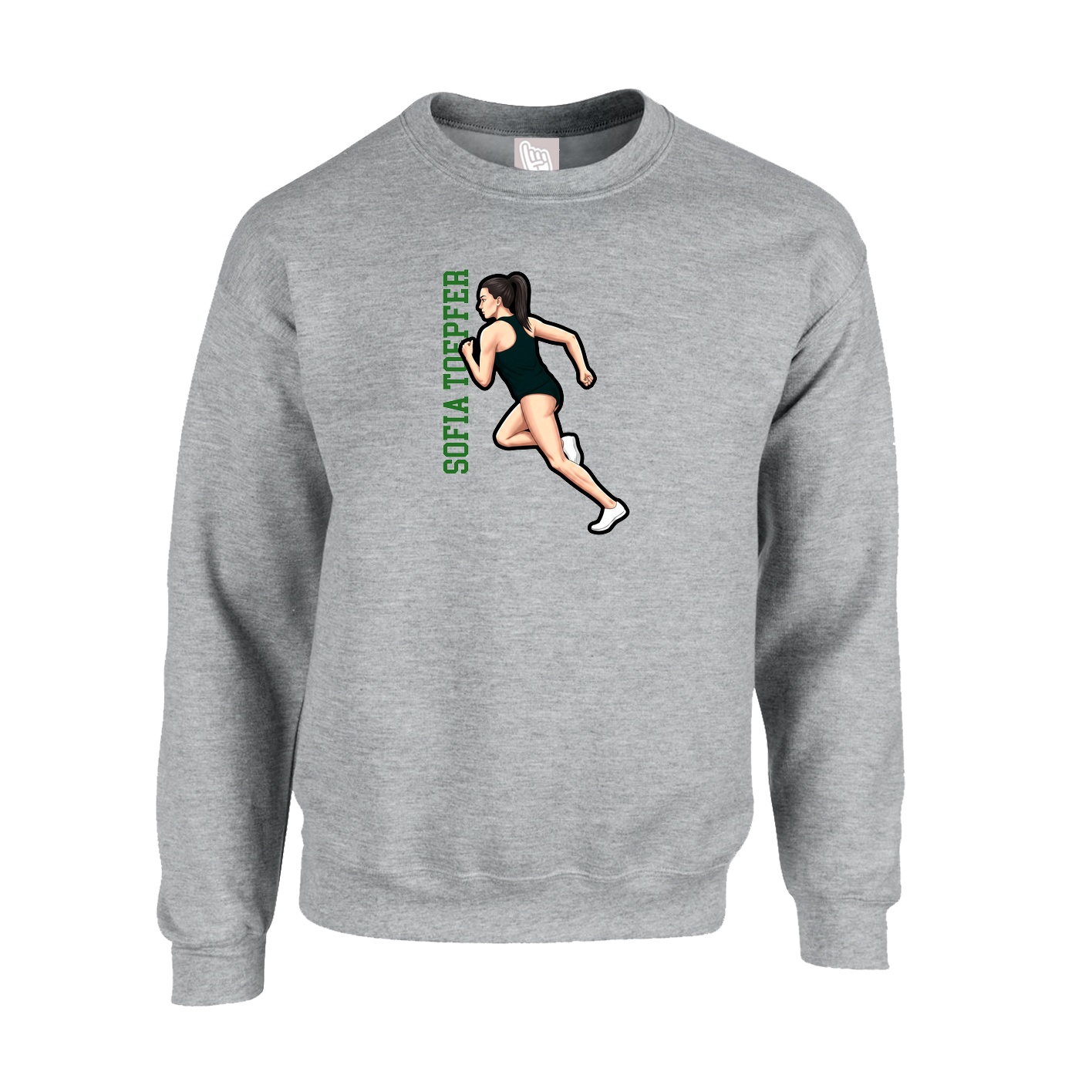 Fleece Crew — Name Vertical in Grey