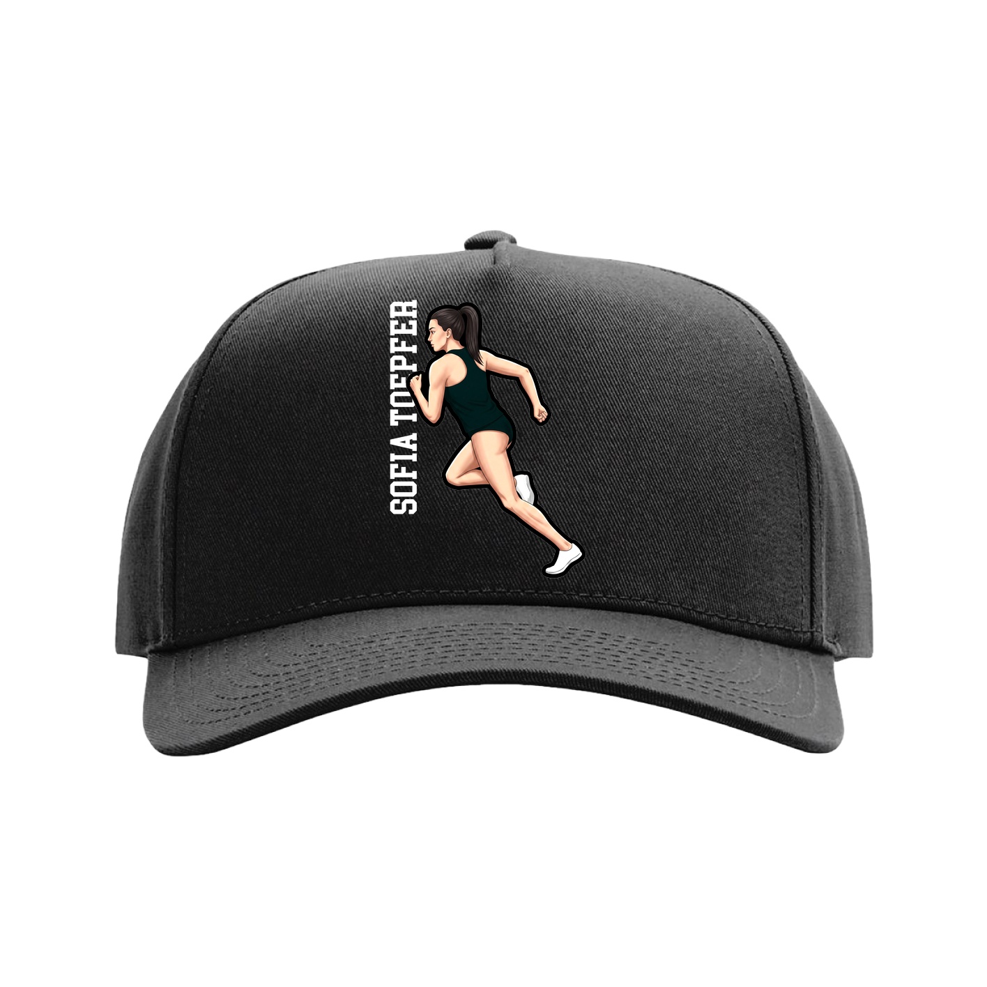 Full Fabric Five-Panel Champ Cap — Name Vertical in Black