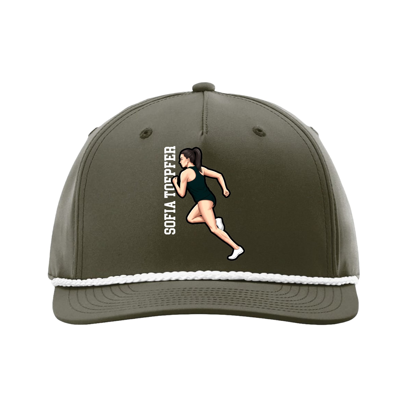 Five-Panel Classic Rope Cap — Name Vertical in Green
