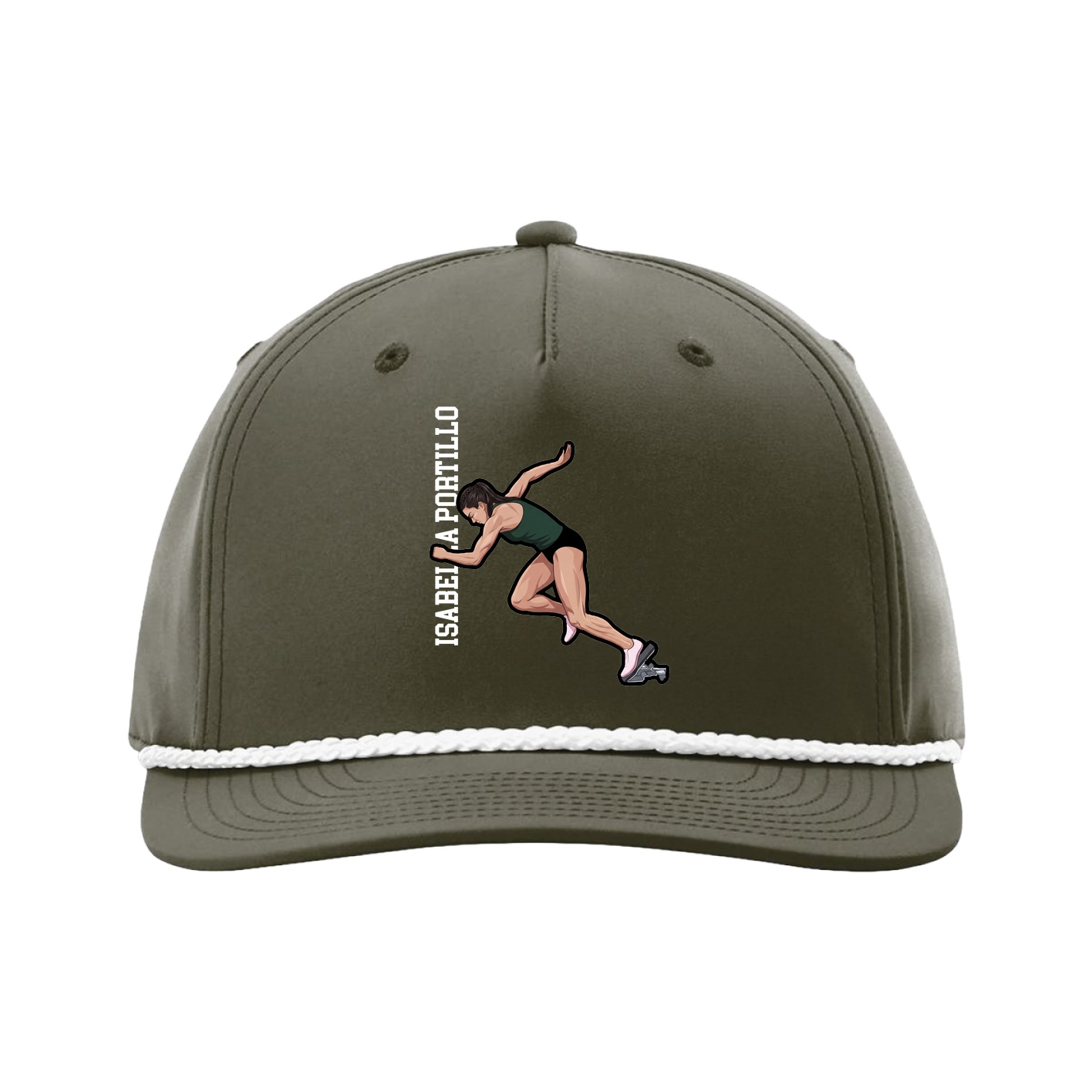 Five-Panel Classic Rope Cap — Name Vertical in Green