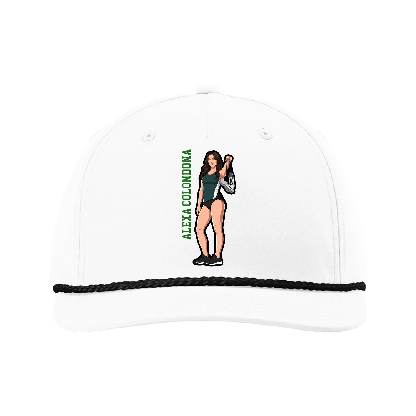 Five-Panel Classic Rope Cap — Name Vertical in White