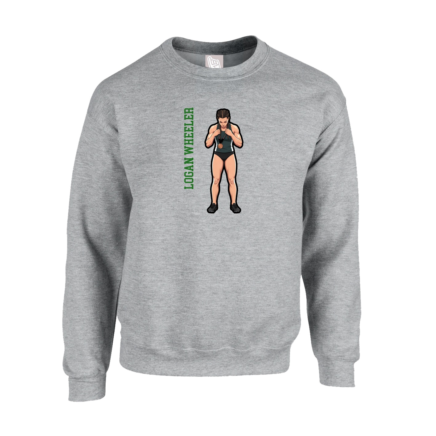 Fleece Crew — Name Vertical in Grey