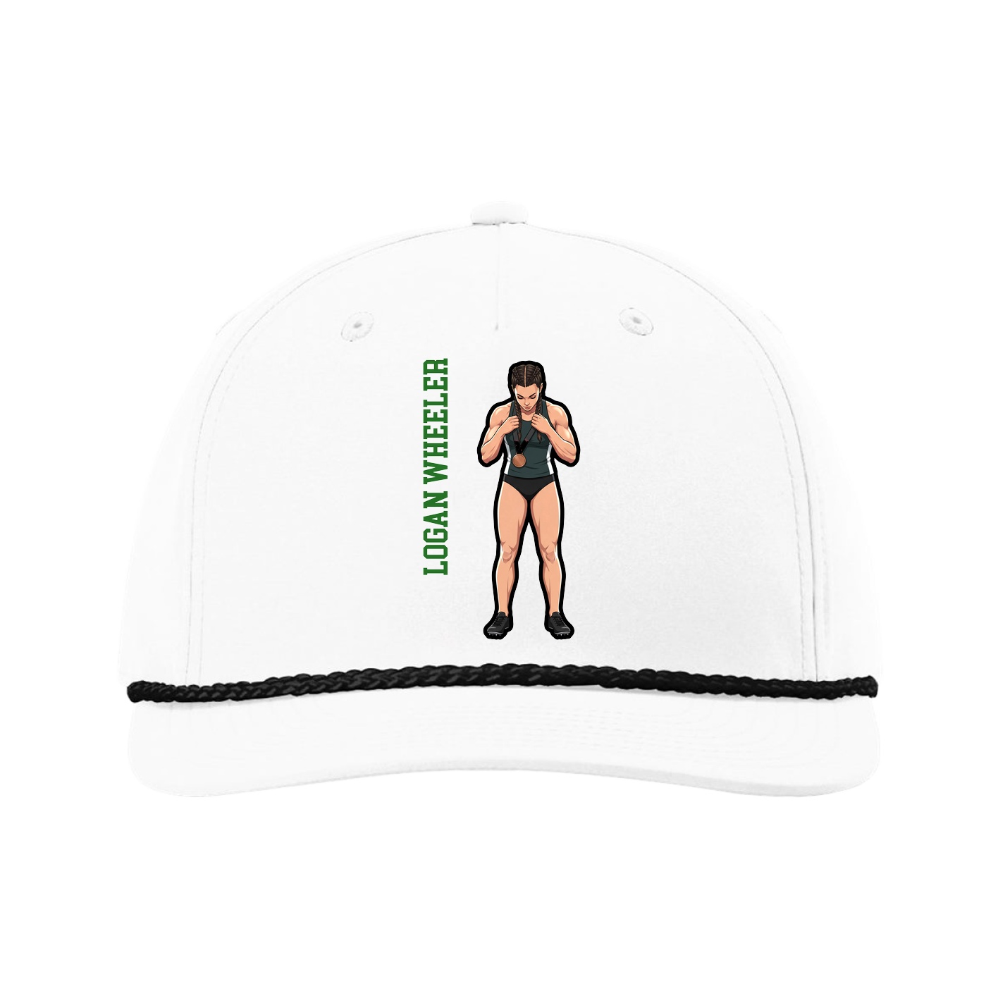 Five-Panel Classic Rope Cap — Name Vertical in White