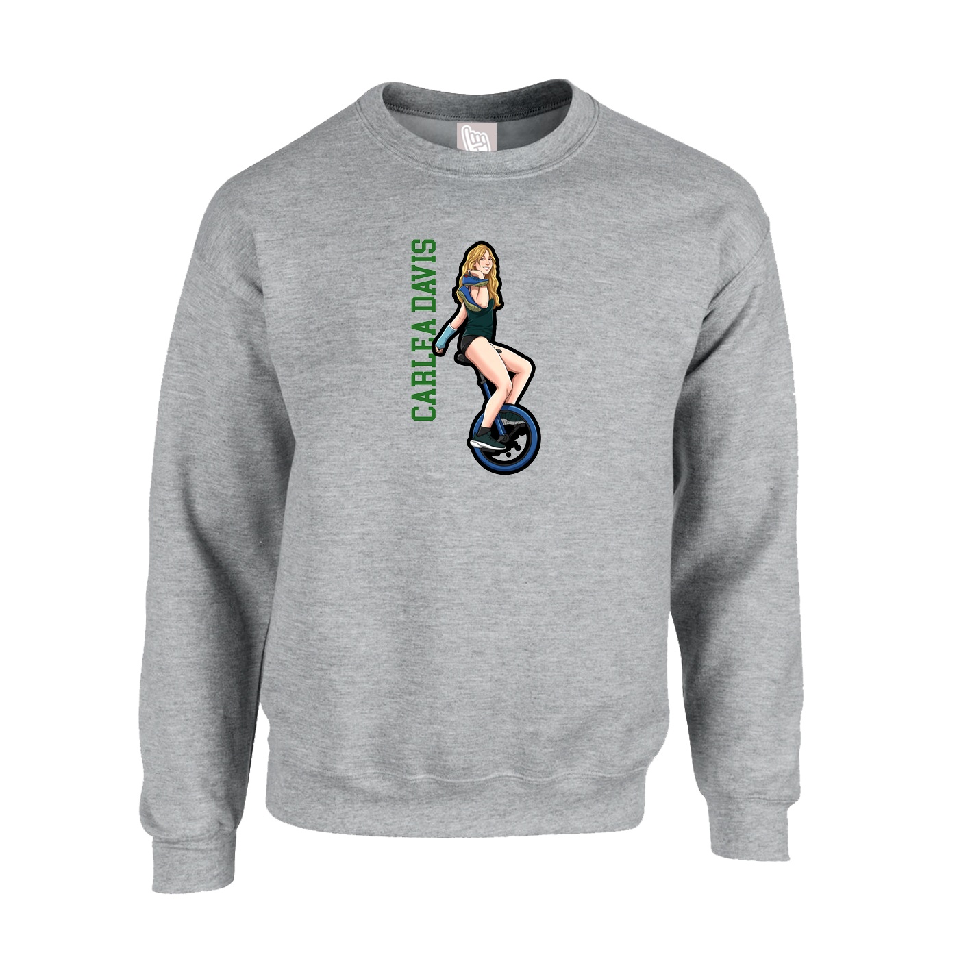 Fleece Crew — Name Vertical in Grey