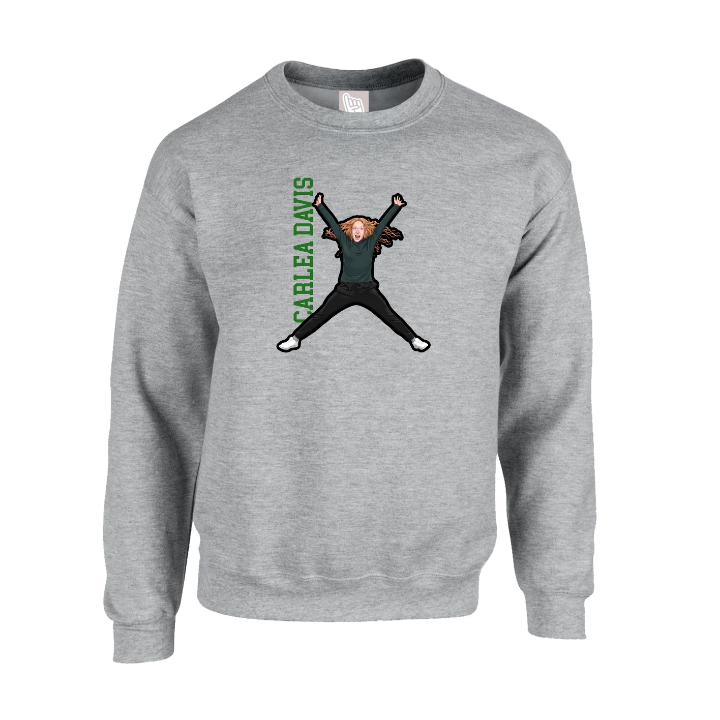 Fleece Crew — Name Vertical in Grey